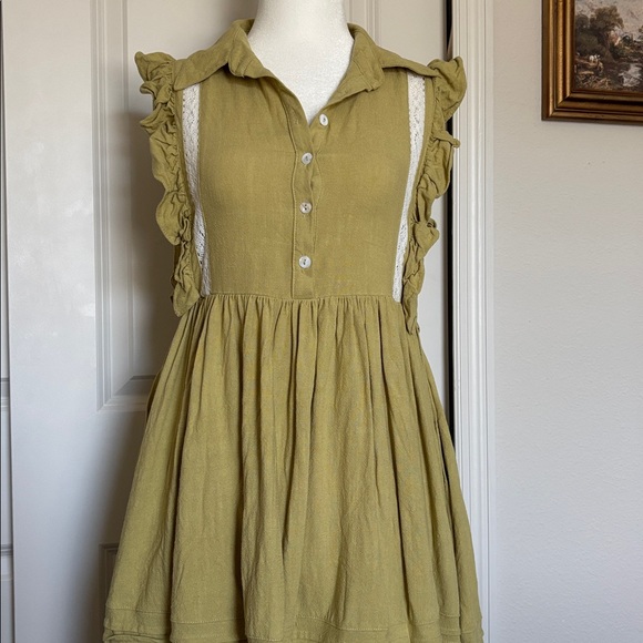 Klesis Small Chartreuse Green Ruffle Lace Mini Dress button down - Picture 3 of 10